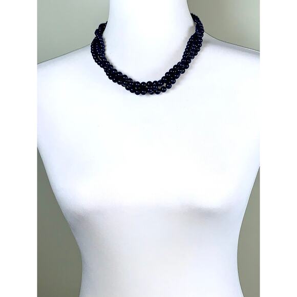 Vintage Napier Multistrand Midnight Blue Beaded Faux Pearl Statement Necklace - Picture 6 of 7
